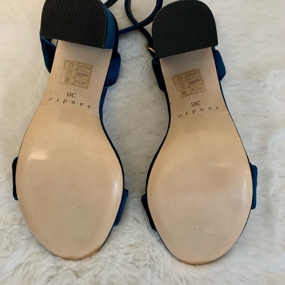 Sandro Paris block heels blue velvet buckle closure at ankles Size 6 - Picture 11 of 12